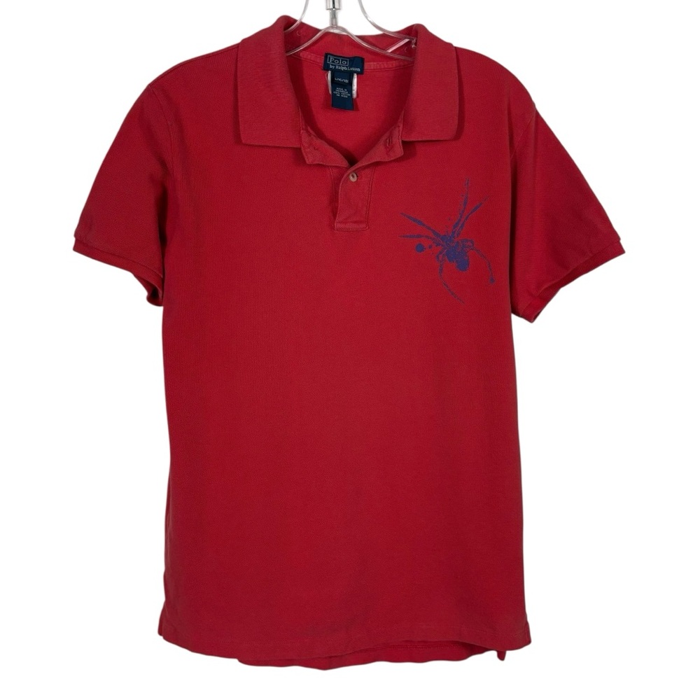 Vintage 90s Polo Ralph Lauren Red Spider Print Short Sleeve Shirt Youth Large